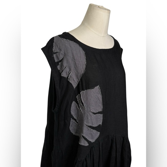 TINA GIVENS  Charcoal Gray dress with appliqués 100% Linen Midi Dress - Picture 3 of 8